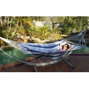 XL Free Standing Hammock: Blue and White Canvas Hammock and Arc Stand
