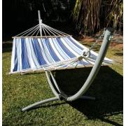 XL Free Standing Hammock: Blue and White Canvas Hammock and Arc Stand