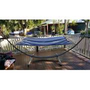 XL Free Standing Hammock: Blue and White Canvas Hammock and Arc Stand