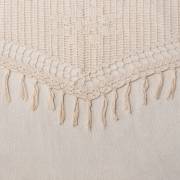 Close up of the hand crafted crochet fringe and tassels