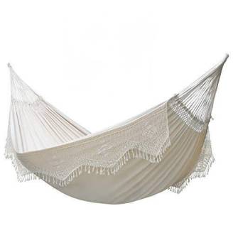 Large Beige Canvas Crochet Hammock with Tassels
