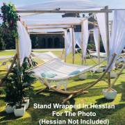 XL Free Standing Hammock: White Spreader Bar Canvas Hammock with Tassels and Arc Stand