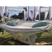 Large White Canvas Hammock with Spreader Bar and Tassels