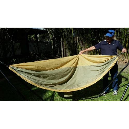 Large Beige and Green Parachute Hammock Open