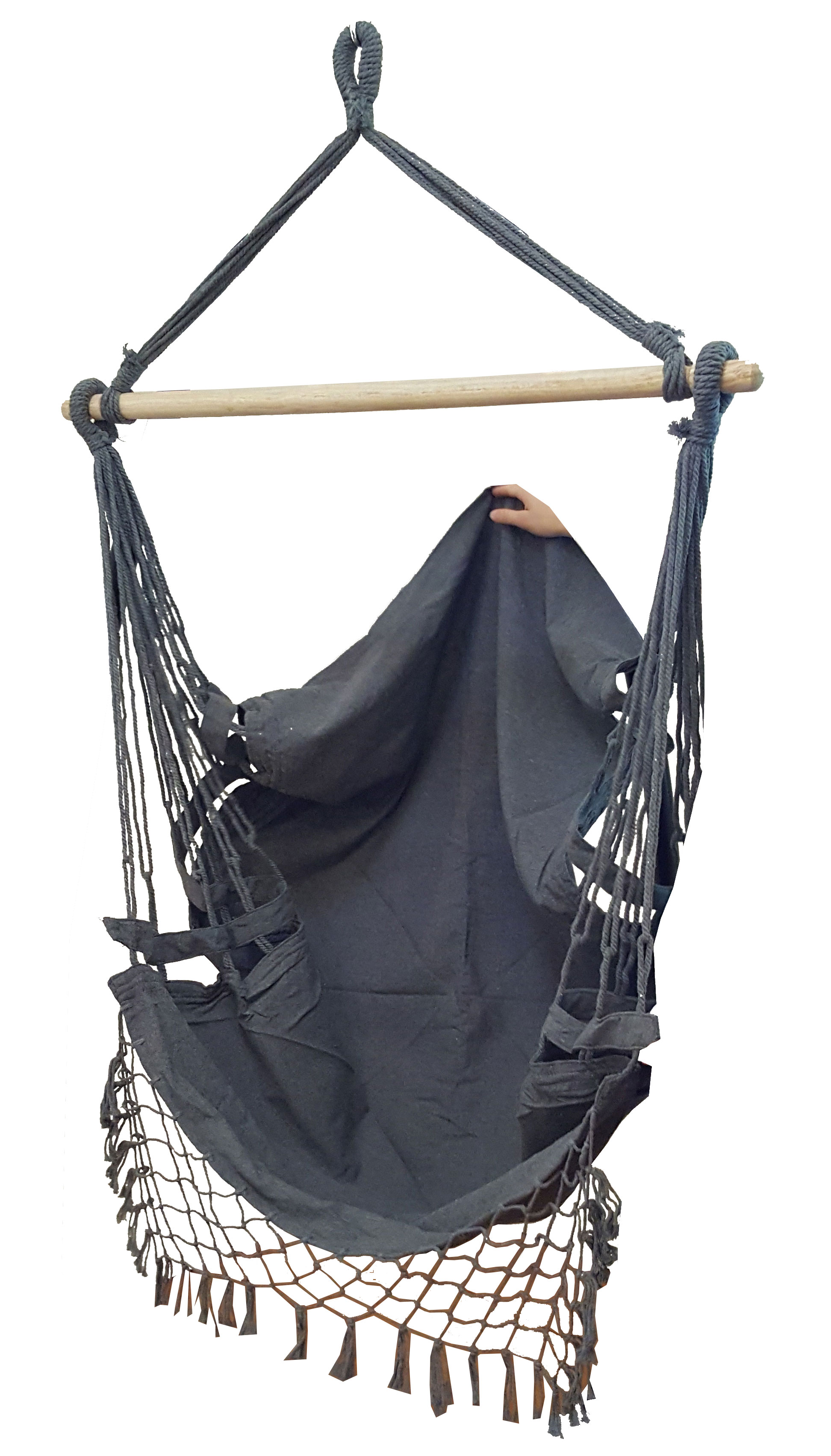 Black Canvas Hammock Chair with Tassels