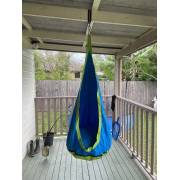 Customer photo: blue and green pod chair hanging on a verandah