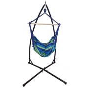 Blue Padded Hammock Chair with Pillows with Stand