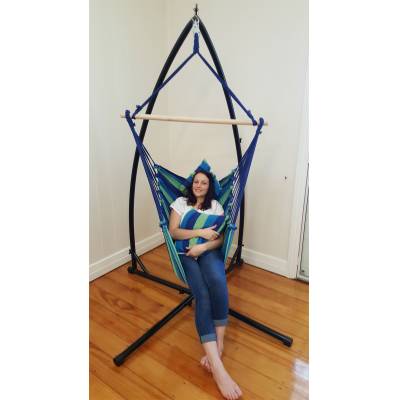 Blue Padded Hammock Chair with Pillows with Stand