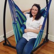 Blue Padded Hammock Chair with Pillows with Stand