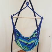 Blue Padded Hammock Chair with Pillows with Stand