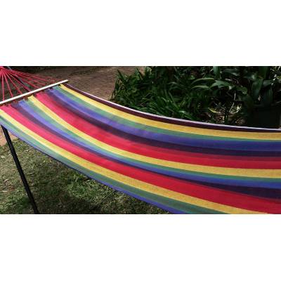 Small Bright Multi-Colour Canvas Hammock with Spreader Bar Angle