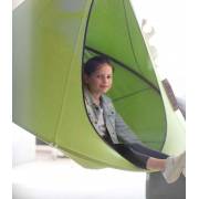 Girl looking out of a green Cacoon single