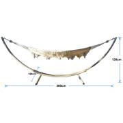 XL Free Standing Hammock: White Canvas Hammock with Tassels and Arc Stand