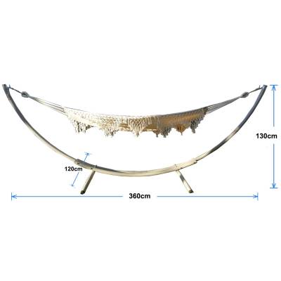 XL Free Standing Hammock: White Canvas Hammock with Tassels and Arc Stand