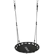 The black padded nest swing on its ropes, on white