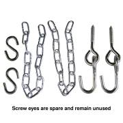 The two 53cm chains and S-hooks packed with the stand, with the two screw eyes that stay spare