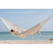 King Size Outdoor Cream Cotton Mexican Hammock with Fringe and Tassels