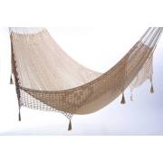 King Size Outdoor Cream Cotton Mexican Hammock with Fringe and Tassels