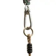 Galvanised steel carabiner and ring at the top of a swing rope