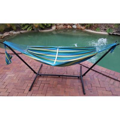 Teal Blue Free Standing Hammock by Pool