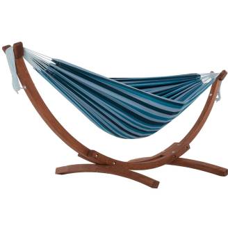 Free Standing Hammock: Large Mixed Blues with Dark Wood Stand