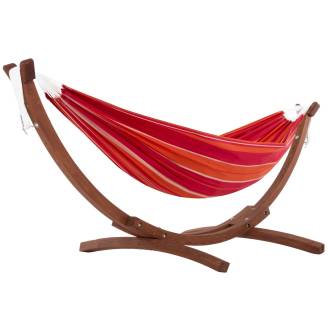 Free Standing Hammock: Large Red and Orange with Dark Wood Stand