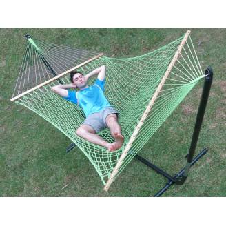 Large Green Cotton Rope Hammock with Spreader Bar