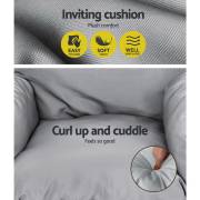 Close up of the grey seat cushion and pillow, easy to clean and soft to touch