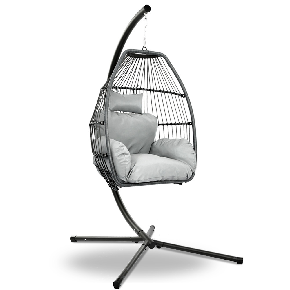 Grey Open Weave Hanging Egg Chair with Stand