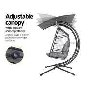 The adjustable canopy of the two seater egg chair, water resistant and UV protected, shown at several angles