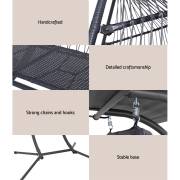 Details of the two seater egg chair, wicker weave, canopy joint, chains and hooks, and the base