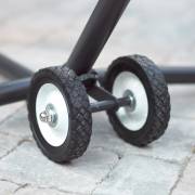 Wheel kit on a steel hammock stand leg on pavers