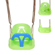 The three stages of the included swing seat: bucket seat with front bar, open seat with backrest, and flat seat