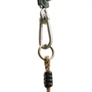 Galvanised steel carabiner and ring at the top of a swing rope