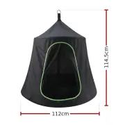 Kids cocoon tent swing dimensions: 112cm wide and 114.5cm high from the hanging ring to the base