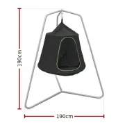 Cocoon on its steel A-frame with dimensions: frame 190cm high and 190cm wide