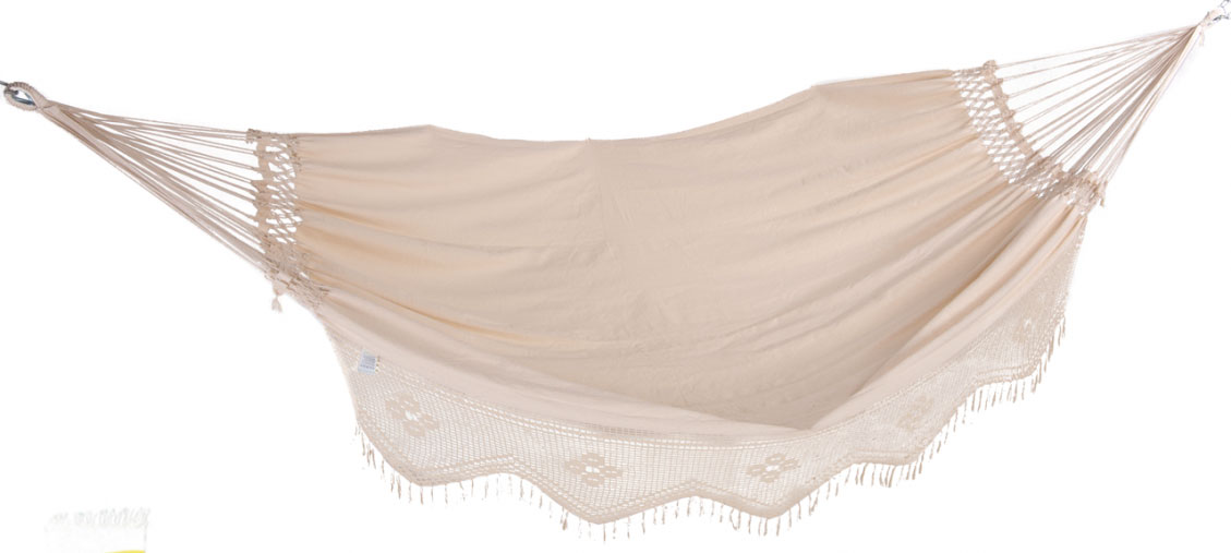 Large Beige Canvas Crochet Hammock with Tassels