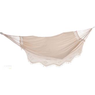 Large Beige Canvas Crochet Hammock with Tassels
