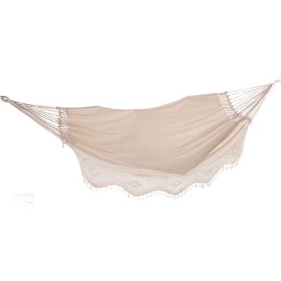 Large Beige Canvas Crochet Hammock with Tassels