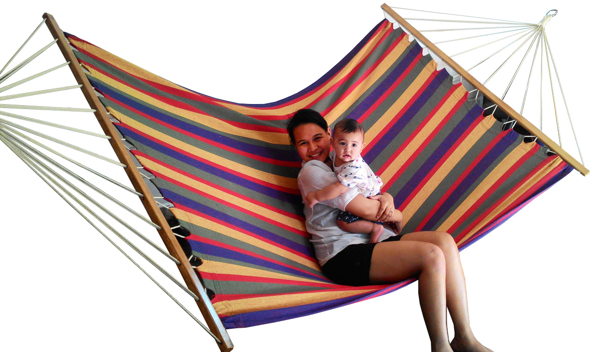 Large Bright Multi Coloured Canvas Hammock With Spreader Bar Heavenly