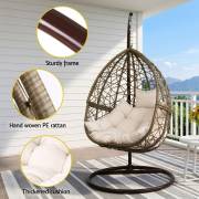 Details of the latte rattan egg chair, sturdy frame, hand woven PE rattan and thickened cushion