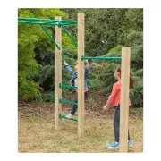 Two children at the ladder end of the monkey bars