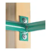 Green steel rail bolted to a timber post