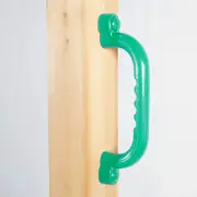Green grab handle on a timber post