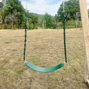Green belt swing seat hanging on coated chains