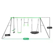 Swing set dimensions: 360cm wide, 198cm deep, 187cm tall