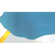 Close up of the teal wrap swing fabric edge near the floor