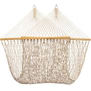 Natural cotton rope hammock folded in half, on white