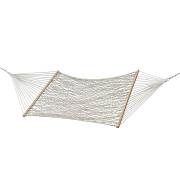 Natural cotton rope hammock with wooden spreader bars, on white