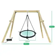 Swing set dimensions: 226cm wide, 149cm deep, 203cm tall, with a 120cm web swing